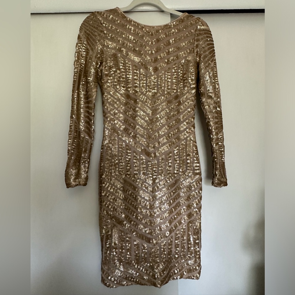 Long sleeved, striped, bodycon, sequin dress
